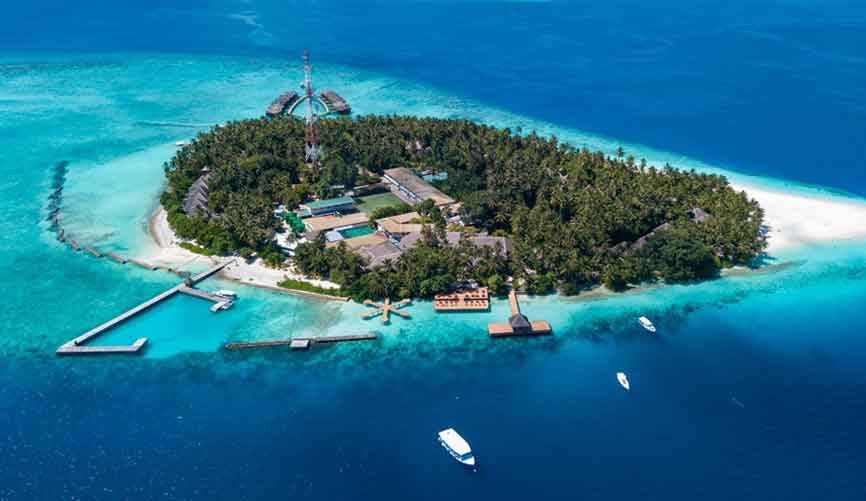fihalhohi island aerial view maldives